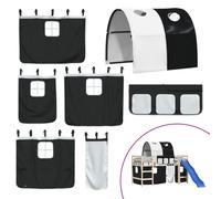 vidaXL Curtains for Loft Bed with Tunnel - Black and White 100% Polyester Bed Decor with Convenient Storage Pockets