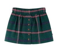 vidaXL Dark Green Plaid Pattern Skirt with A-line Design and Faux Button Details, 100% Cotton - Size 128 for Kids (7-8 Years)