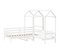 vidaXL Day Bed and Bench Set with Roof, Sofa Bed for Single, Guest Bed for Bedroom, Sleeper Sofa Daybed, Modern Style, White 80x200 cm Solid Wood Pine
