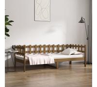 Day Bed Solid Pinewood Honey Brown 80 x 200 cm Slatted 3-Sided Storage Rustic UK