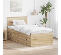 Daybed Sonoma Oak Engineered Wood 100x200 cm Storage 6 Drawers Black Adjustable