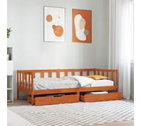 vidaXL Daybed with Drawer with Wheel 3 pcs Wax Brown Solid Pine Wood