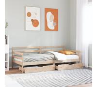 Daybed Solid Pine Natural 90x200cm 2-in-1 Rustic Storage Drawers Wheels 3-sided
