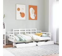 Daybed Solid Pinewood 80 x 200 cm White Sofa Bed with 2 Drawers Rustic Guest Bed