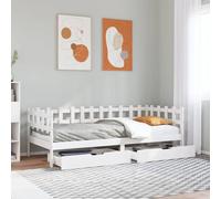 White Solid Pinewood Daybed with Drawers 90x200 cm, Sofa Bed Frame, No Mattress