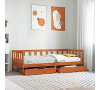 vidaXL Daybed with Headboard 3 pcs Wax Brown Solid Pine Wood, Modern Daybed, Rectangular, Durable Storage Bed, Versatile Compact Sleeping Solution, Solid Pine Furniture for Indoor Use