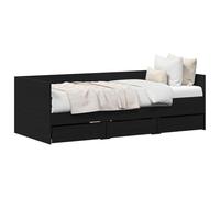 vidaXL Daybed Frame with Drawers Black oak 90 x 200 cm Engineered wood, Rustic Bedroom Furniture, Multi-Functional Daybed, Space Saving Bed Frame With Drawers, Practical Storage Solution
