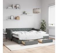 vidaXL Daybed with Trundle and Drawers Dark Grey 90x190 cm Fabric