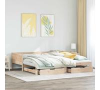 Daybed with Trundle & Drawers Natural Untreated Pine 90x190 cm Single Sofa Bed