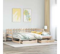 Natural Solid Pinewood Daybed 90x200cm with Trundle & Drawers, No Mattress Twin