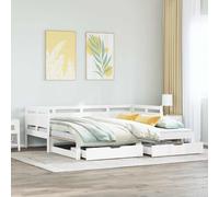 Daybed solid pine white 90x190 cm with trundle & 2 drawers rustic sofa-bed guest