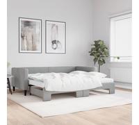 vidaXL Daybed with Trundle and Mattresses Light Grey 90x190 cm Fabric