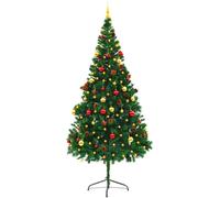 vidaXL Decorated Christmas Tree with Baubles and LEDs Lights 7Ft Green