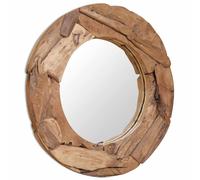 Decorative Mirror Round Bathroom Wall Mirror Makeup Mirror Glass Teak vidaXL