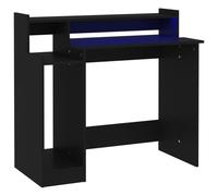 vidaXL Desk Computer Table with LED Lights Work Table Black Engineered Wood