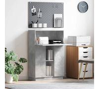 vidaXL Desk with Shelf Grey 71.5 x 31.5 x 106.5 cm Engineered Wood, Modern Rectangular Desk, Compact Home Office Workspace, Functional Storage With Shelves, Minimalist Design, Study Area