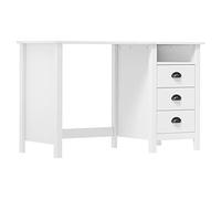 vidaXL Desk Hill with 3 Drawers - 120x50x74 cm - Solid Pine Wood Office/Study/Bedroom Desk - With Shelf and Cup Handles - Scandinavian Style - White