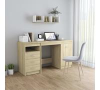 vidaXL Modern Desk with Storage Drawers & Cabinet, Engineered Wood in Sonoma Oak, Perfect for Home Office, Living Room, 140x50x76cm Size