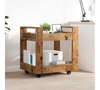 vidaXL 2 Shelf Old Wood Effect Wooden Desk Trolley - Size: 60 x 60 x 45cm - Brown - Wilko