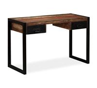 vidaXL 120cm Solid Reclaimed Wood Desk with 2 Drawers - Industrial Desk/Table for Office Study - Steel Legs, Multicolour Wooden Worktable
