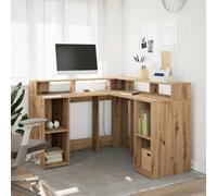 vidaXL Desk with LED Lights Artisian Oak 130x130x91 cm Engineered Wood