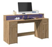 vidaXL Desk with LED Lights Artisian Oak 160x55x91 cm Engineered Wood