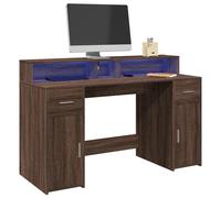 vidaXL Desk with LED Lights Brown Oak 140x55x91 cm Engineered Wood