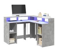 vidaXL Desk with LED Lights Concrete Grey 130x130x91 cm Engineered Wood