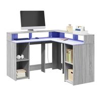 vidaXL Desk with LED Lights Grey Sonoma 130x130x91 cm Engineered Wood