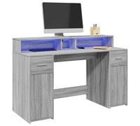 vidaXL Desk with LED Lights Grey Sonoma 140x55x91 cm Engineered Wood