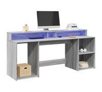 vidaXL Desk with LED Lights Grey Sonoma 200x55x91 cm Engineered Wood