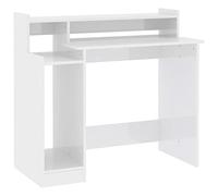 vidaXL Desk with LED Lights Home Office Furniture Bedroom Standing Computer Study Writing LED Desk with Storage High Gloss White Engineered Wood