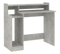 vidaXL Desk with LED Lights Home Office Furniture Bedroom Standing Computer Study Writing LED Desk with Storage Concrete grey Engineered Wood