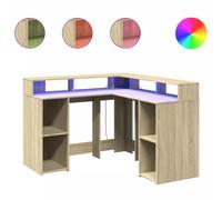 vidaXL Desk with LED Lights, Office Desk for Home Living Room, Computer Table wi