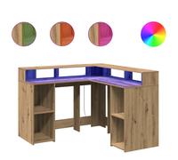 vidaXL Desk with LED Lights, Office Desk for Home Living Room, Computer Table wi