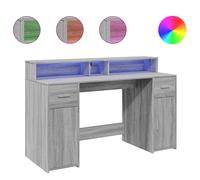 vidaXL Desk with LED Lights Writing Working Table Grey Sonoma Engineered Wood