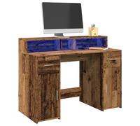 vidaXL Desk with LED Lights Old Wood 120x55x91 cm Engineered Wood