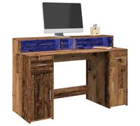 vidaXL Desk with LED Lights Old Wood 140x55x91 cm Engineered Wood