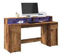 vidaXL Desk with LED Lights Writing Working Table Old Wood Engineered Wood