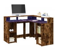vidaXL Desk with LED Lights Writing Working Table Smoked Oak Engineered Wood