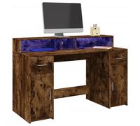 vidaXL Desk with LED Lights Smoked Oak 140x55x91 cm Engineered Wood