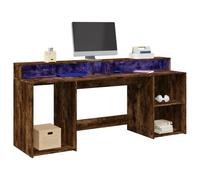vidaXL Desk with LED Lights Smoked Oak 200x55x91 cm Engineered Wood