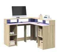 vidaXL Desk with LED Lights Writing Working Table Sonoma Oak Engineered Wood