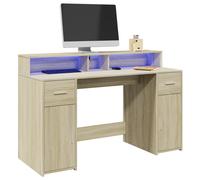 vidaXL Desk with LED Lights Sonoma Oak 140x55x91 cm Engineered Wood
