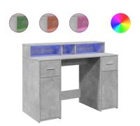 vidaXL Desk with LED Lights Study Working Table Concrete Grey Engineered Wood