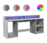 vidaXL Desk with LED Lights Study Working Table Concrete Grey Engineered Wood