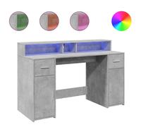 vidaXL Desk with LED Lights Study Working Table Concrete Grey Engineered Wood
