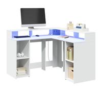 vidaXL Desk with LED Lights White 130x130x91 cm Engineered Wood