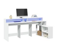 vidaXL Desk with LED Lights White 200x104x91 cm Engineered Wood