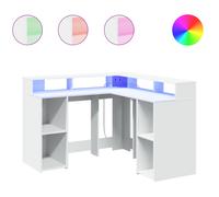 vidaXL Desk with LED Lights White 130x130x91 cm Engineered Wood